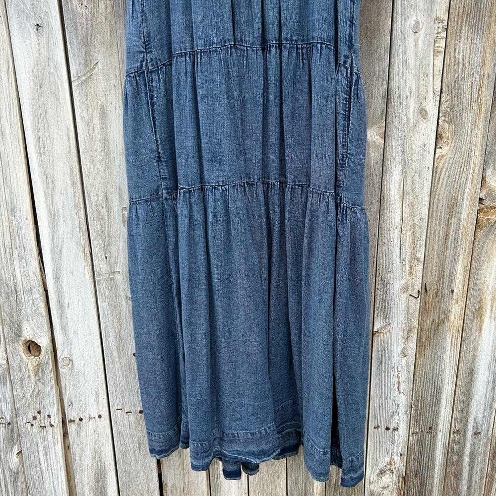 Anthropologie Helena Square Neck Tiered Midi Dress Smocked Denim Blue M - Picture 13 of 15